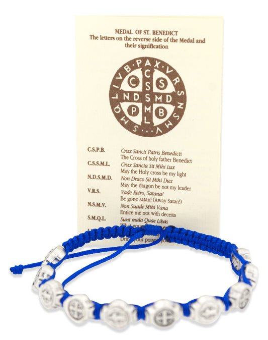 Catholic Adjustable Cord Bracelet with Woven Medals (Saint Benedict)