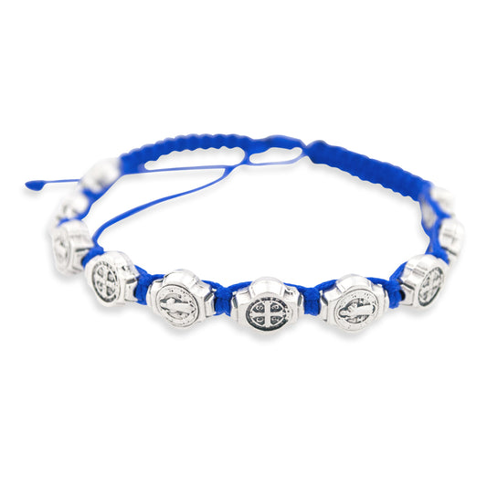 Catholic Adjustable Cord Bracelet with Woven Medals (Saint Benedict)