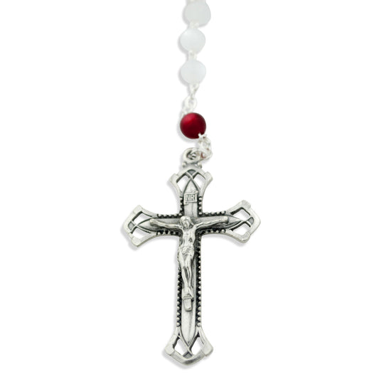 Catholic Divine Mercy Rosary Chaplet with White and Red Beads