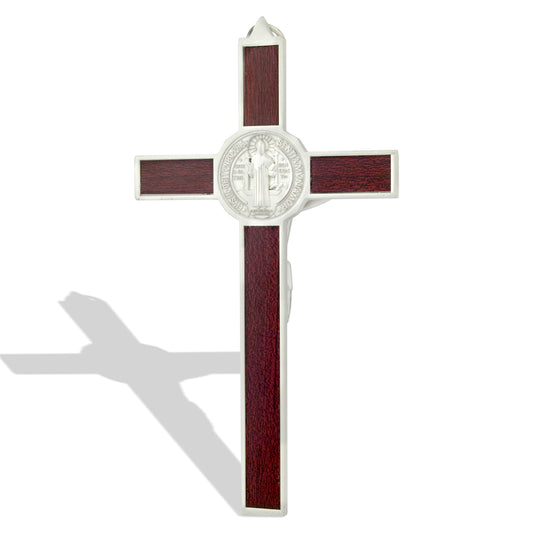 Deluxe Catholic Saint Benedict Wall Crucifix (Silver-Tone)