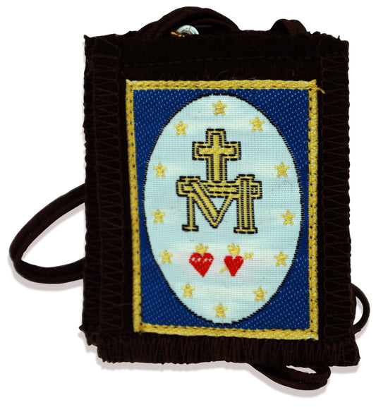 Authentic Catholic Scapular - 100% Wool (Our Lady of Lourdes w/ Brown Cord)