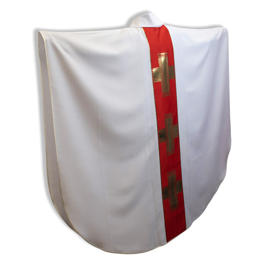 Venerare - 3 Gold Crosses Front & Back, White/Red