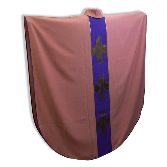 Venerare - 3 Gold Crosses Front & Back, Pink/Purple
