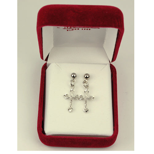 Rhodium Plated Crucifix Earrings