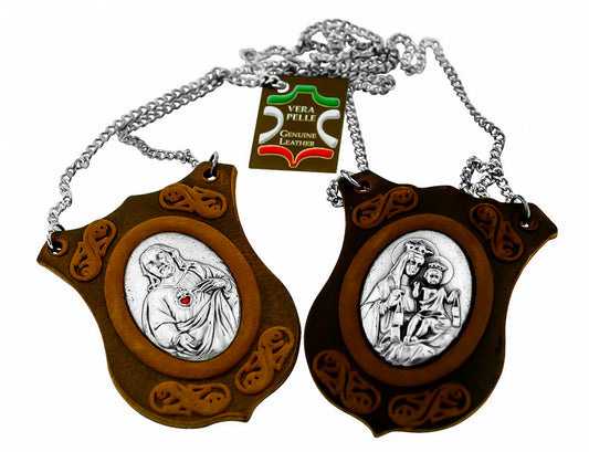 Deluxe Italian Leather Scapular with Medals and Chain