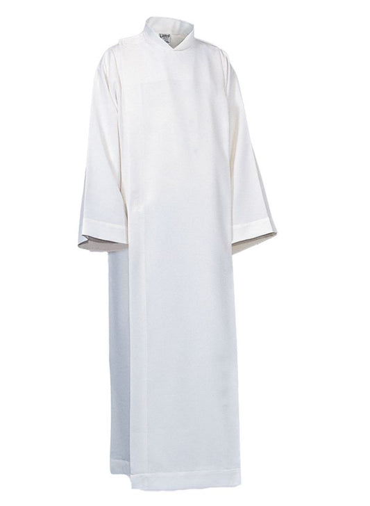 Front Wrap Cassock Alb for Boys and Girls – Pure White Linen Weave - Coordinated Altar Server and Celebrant Liturgical Vestment - X-Small