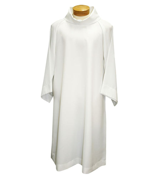 Pure White Polyester-Linen Monks Cloth, No-Wrinkle – Stand-Up Collar with Capuche, Lined and Interlined – Elegant Liturgical Vestment -Medium