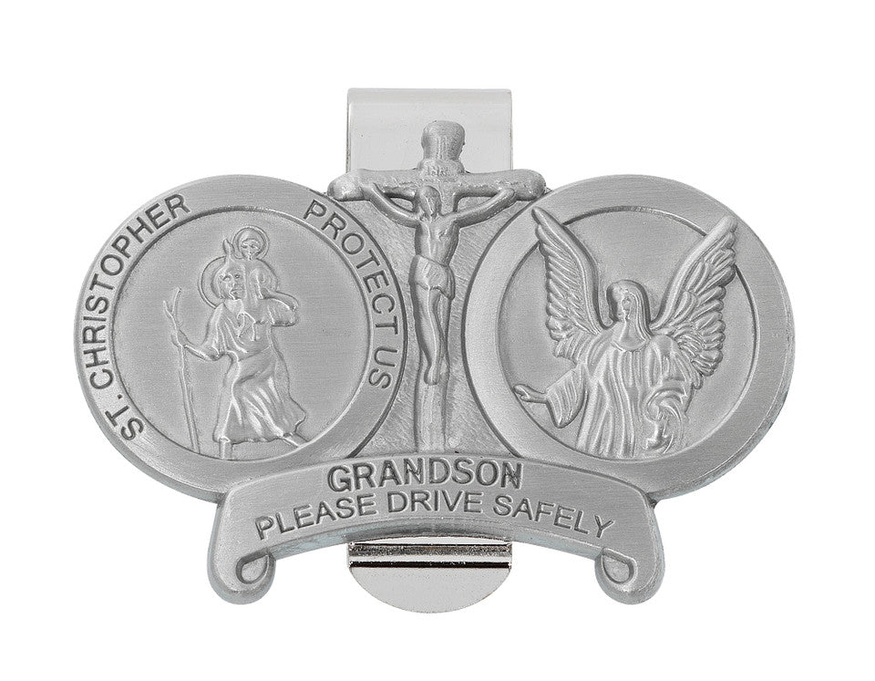 GRANDSON VISOR CAR CLIP WITH ST. CHRISTOPHER