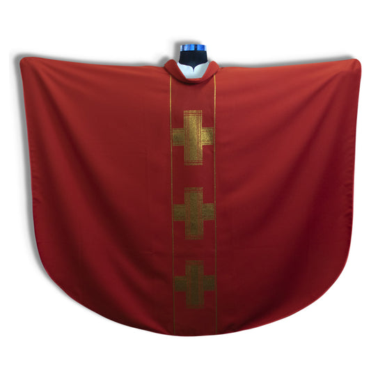 Venerare - 3 Gold Crosses Front & Back, Red