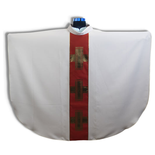 Venerare - 3 Gold Crosses Front & Back, White/Red