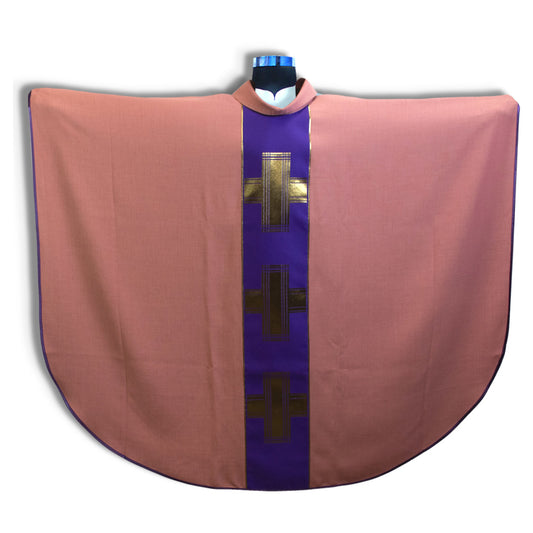 Venerare - 3 Gold Crosses Front & Back, Pink/Purple