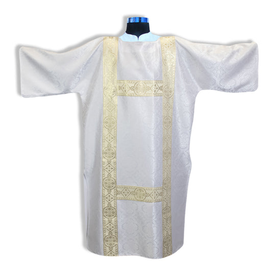 Venerare - Damask Dalmatic, H Design, White