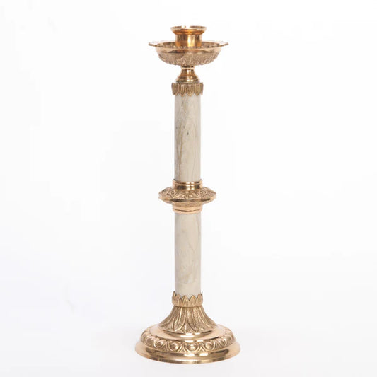 Marble & Brass Altar Candlestick – 12" Polished Brass with Marble Stems