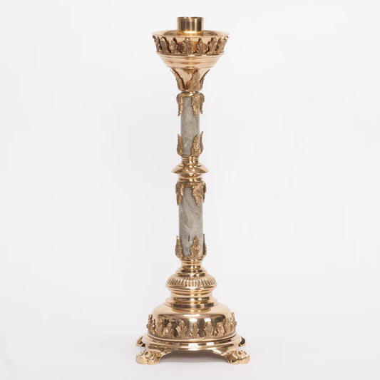 Traditional Marble Stem Altar Candlestick – 19" Polished Brass & Lacquered