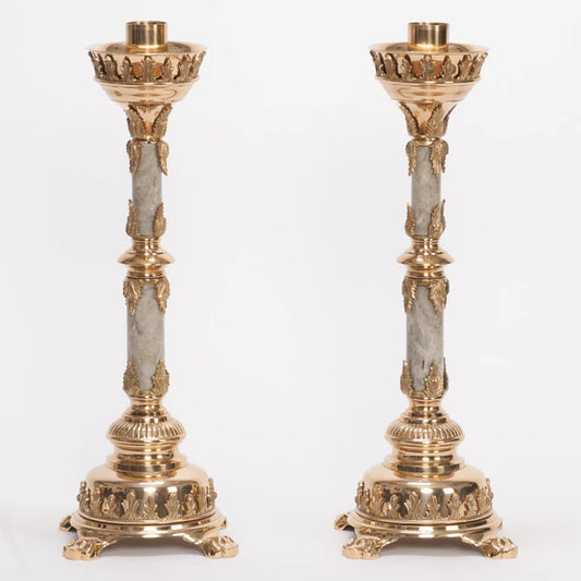 Traditional Marble Stem Altar Candlestick – 19" Polished Brass & Lacquered