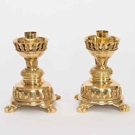 Traditional Short Altar Candlestick – Polished Brass & Lacquered