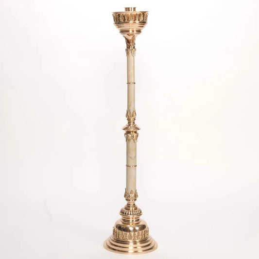Marble Stem Altar Candlestick – 45 Inch Brass & Marble Altar Candle Holder | Polished & Lacquered | Matches H-108 & H-109 Altar Products