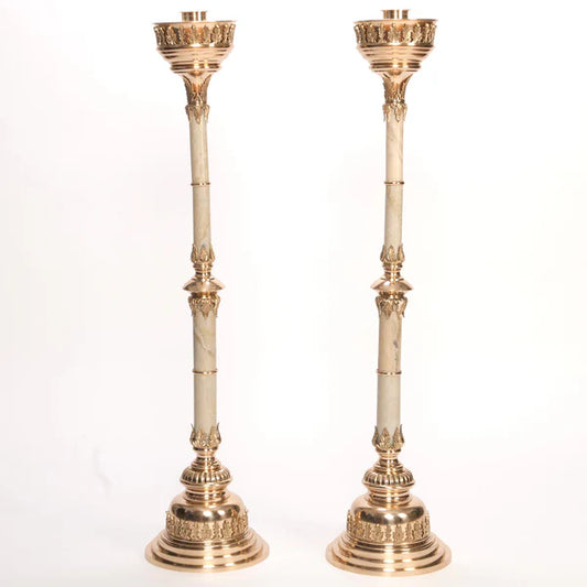 Marble Stem Altar Candlestick – 45 Inch Brass & Marble Altar Candle Holder | Polished & Lacquered | Matches H-108 & H-109 Altar Products
