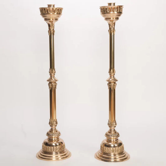 Smooth Stem Altar Candlestick – 45 Inch Brass Altar Candle Holder | Polished & Lacquered | Matches H-108 & H-109 Altar Products
