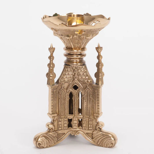 Gothic Altar Candlestick – Brass Church Candle Holder | Polished & Lacquered | Matches H-117B Altar Cross