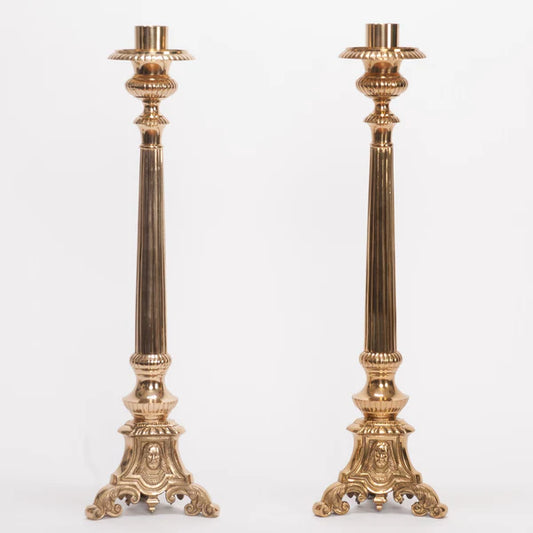 Holy Family Altar Candlestick – Brass Church Candle Holder | Polished & Lacquered