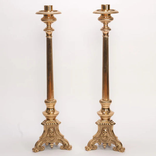 Traditional Holy Family Altar Candlestick – Brass Church Candle Holder with 2" Socket | Polished & Lacquered