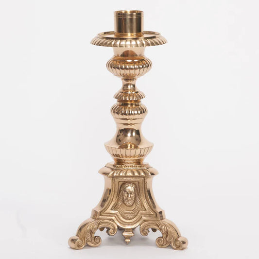 Traditional Holy Family Altar Candlestick – Brass Church Candle Holder | Polished & Lacquered | Matches