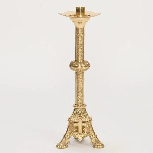 Traditional Altar Candlestick – Brass Church Candle Holder | Polished & Lacquered | Matches H-121 Altar Cross & Altar Furnishings