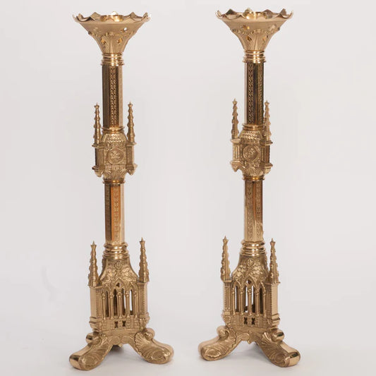Traditional Gothic Altar Candlestick – Brass Church Candle Holder | Polished & Lacquered