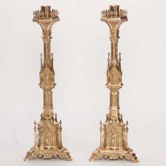 Traditional Brass Altar Candlestick – Polished & Lacquered Church Candle Holder