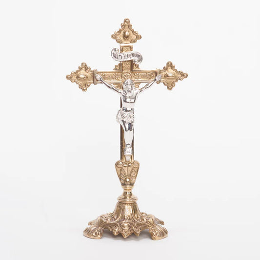 Brass Altar Cross with Silver Plated Corpus and INRI – 9 3/4"