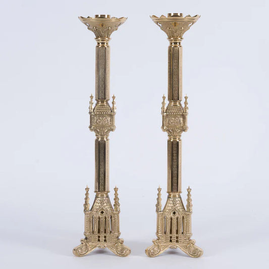 Altar Candlestick | 24" Traditional Gothic Brass Altar Candlestick with 1 1/2" Socket