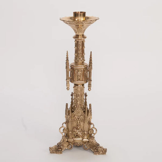 Gothic Candlestick | 24" Traditional Brass Altar Candlestick with 2" Socket | Matches H-41B Altar Cross