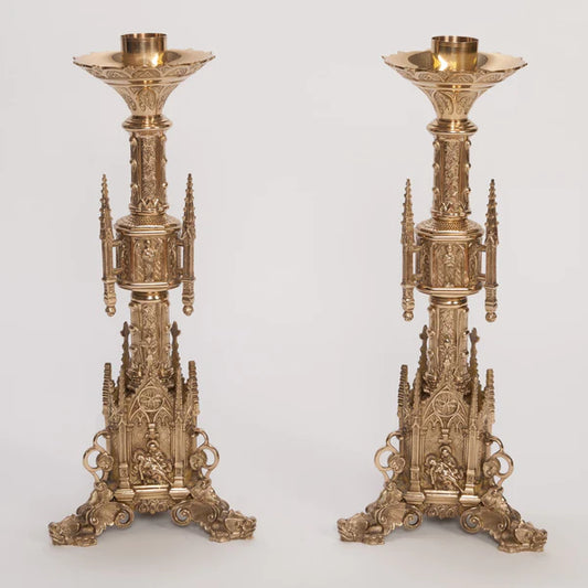 Gothic Candlestick | 24" Traditional Brass Altar Candlestick with 2" Socket | Matches H-41B Altar Cross