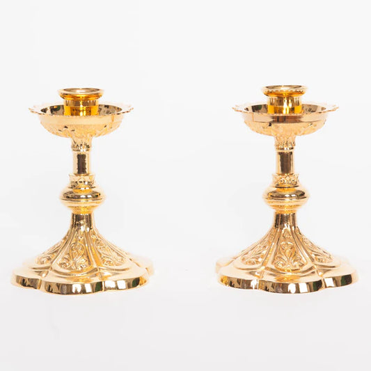 Gold Plated Altar Candlestick | 5 3/4" Traditional Catholic Altar Candle Holder | Matches H-44G Altar Cross