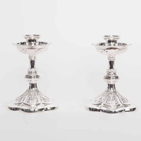 Silver Plated Altar Candlestick | Traditional Catholic Altar Candle Holder with Polished Finish