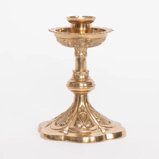 Brass Altar Candlestick | 5 3/4" Traditional French Style | Polished Brass with Lacquer Finish | Matches H-44 Altar Cross