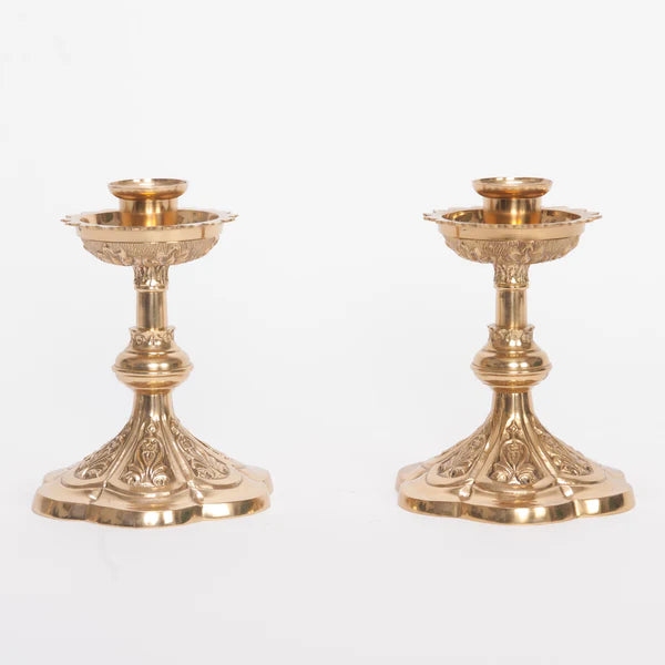 Brass Altar Candlestick | 5 3/4" Traditional French Style | Polished Brass with Lacquer Finish | Matches H-44 Altar Cross