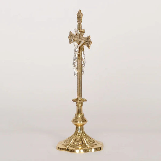 Double Sided 12 1/2" Altar Cross | Traditional Brass Cross with Double Silver Plated Corpus and INRI