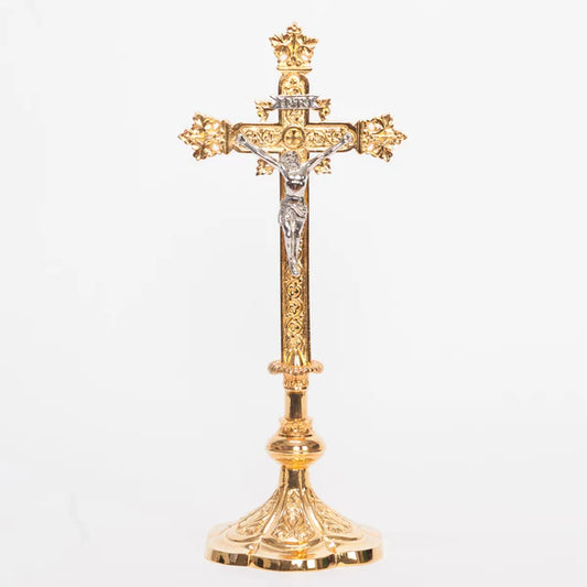 Gold Plated Altar Cross | Traditional Catholic Altar Crucifix with Silver Plated Corpus and INRI
