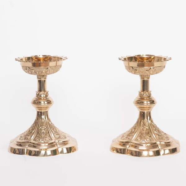 Altar Candlestick | 7 1/2" Solid Brass Catholic Altar Candle Holder with 1" Socket