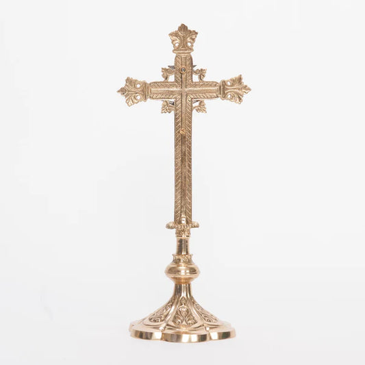 Traditional 12 1/2" Altar Cross | Polished Brass or Gold Plated with Silver Plated Corpus and INRI