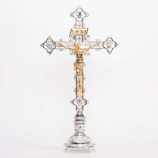 Silver Plated Altar Cross | Gold Plated Corpus with INRI | Matches H-98 Altar Products