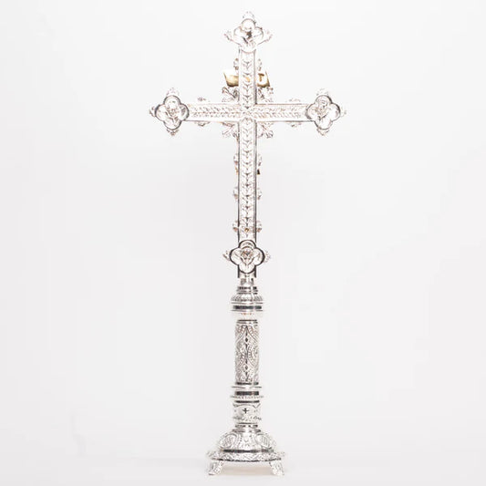 Silver Plated 31" Altar Cross | Traditional Catholic Crucifix with Gold Corpus and INRI | Matches H-98 Altar Products