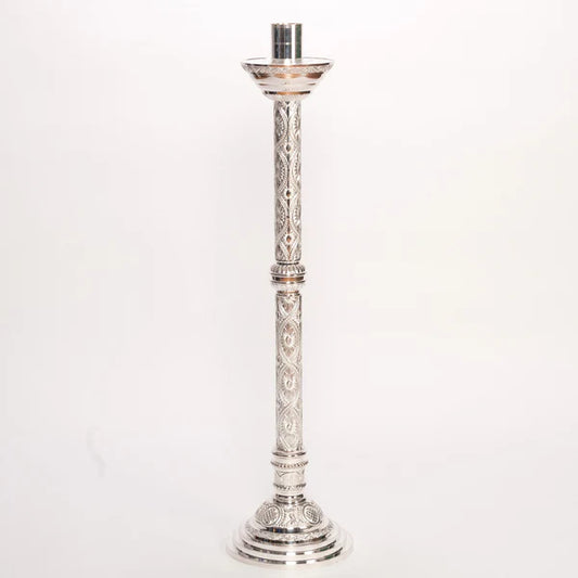 Silver Paschal Candlestick – 48" Altar Candle Holder with 2-1/2" Socket