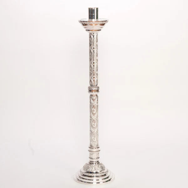 Silver Paschal Candlestick – 48" Altar Candle Holder with 2-1/2" Socket