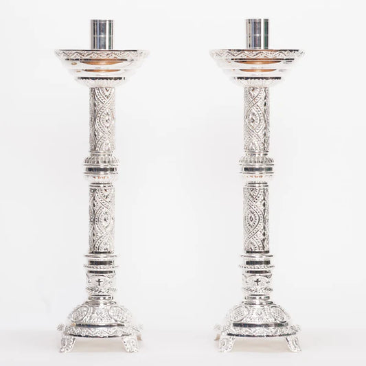 Silver Plated Candlestick – 18-1/2" Altar Candle Holder with 1-1/2" Socket