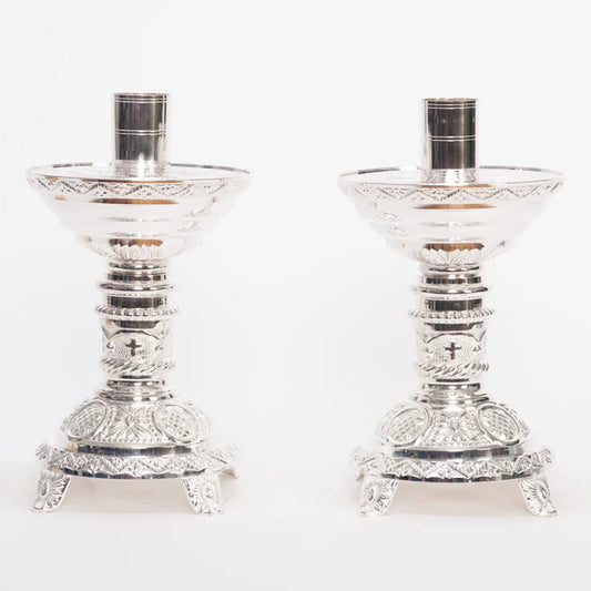 Silver Plated Candlestick – 8-1/2" Altar Candle Holder with 1-1/2" Socket