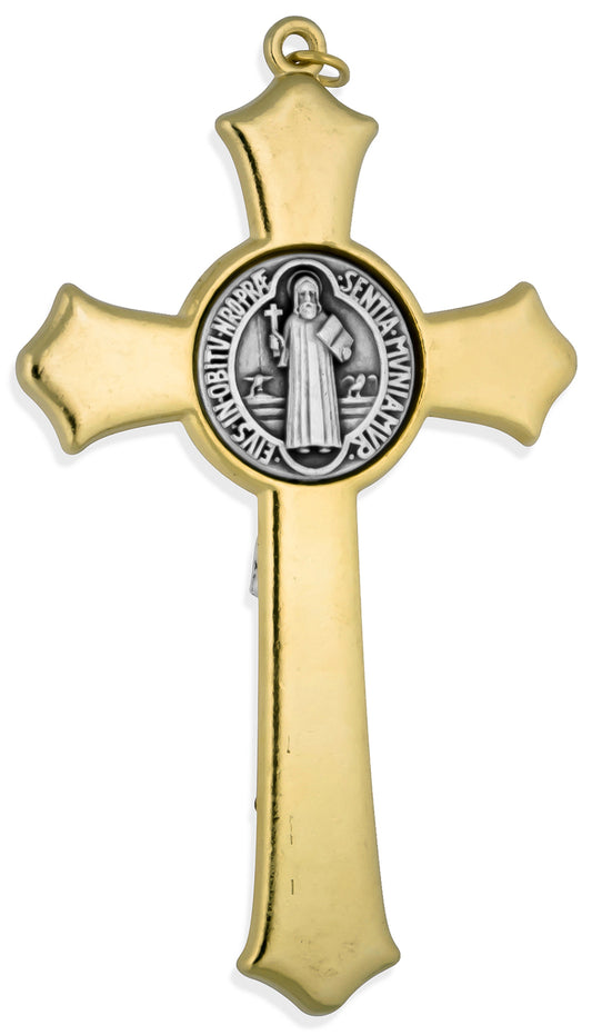 Gold Saint Benedict Cross with Blue Enamel