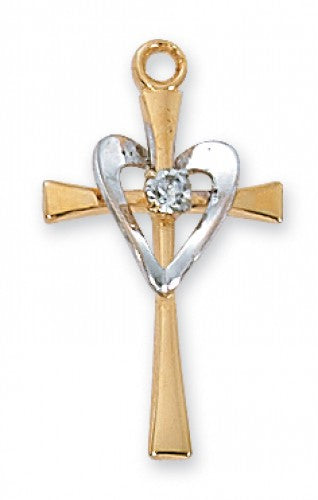 G/SS CROSS W/SIL HEART 18CH"